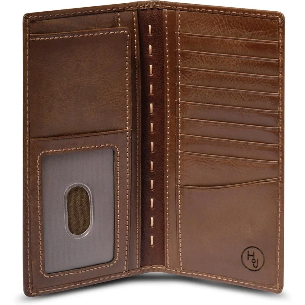 🆕Men Brown Co Deer Ornament Long Bifold Wallet Grain Leather Hunter Long Wallet